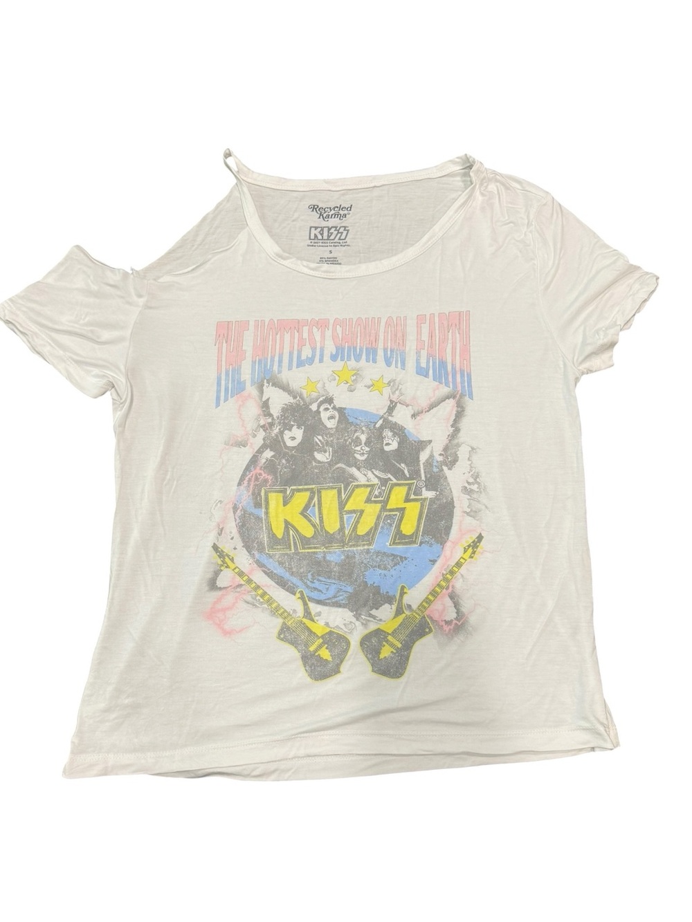 Recycled Karma KISS Hottest Show on Earth Cold Shoulder Tee Size Small